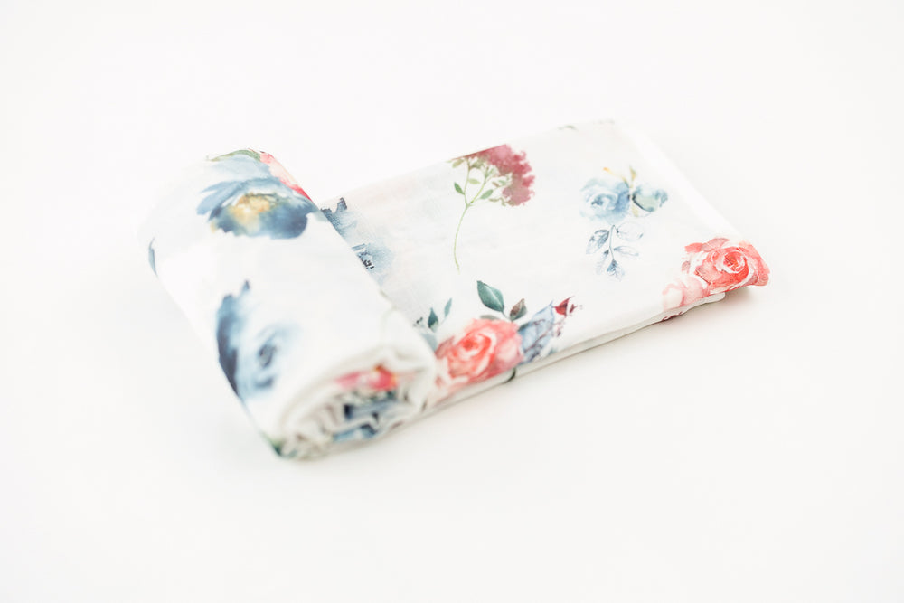Blush & Blue Florals - Bamboo Cotton Muslin Blanket