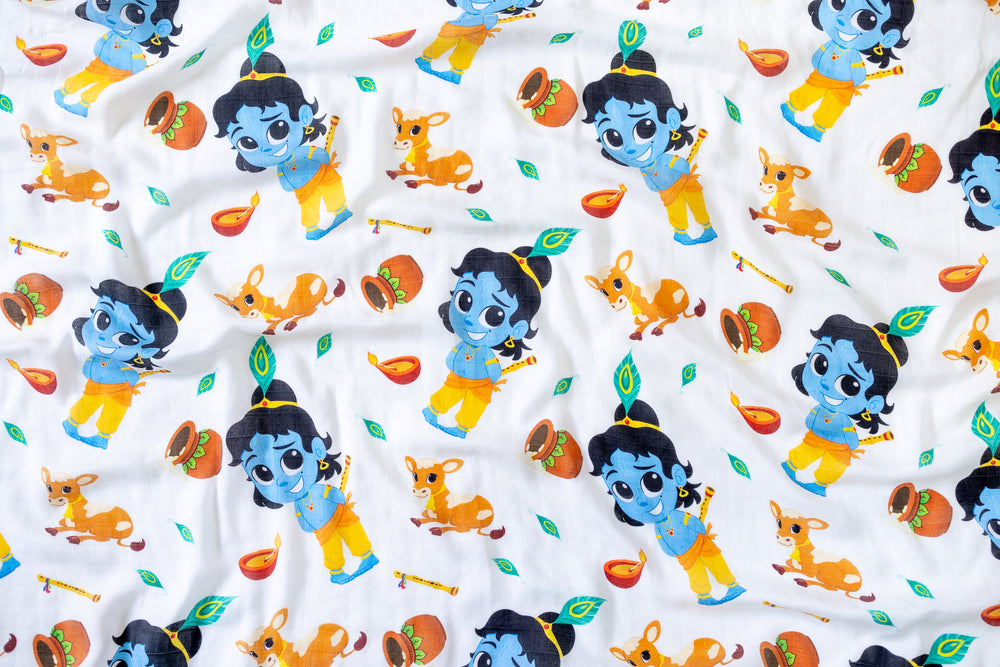 
            
                Load image into Gallery viewer, Little Krishna - Bamboo Cotton Muslin Blanket
            
        