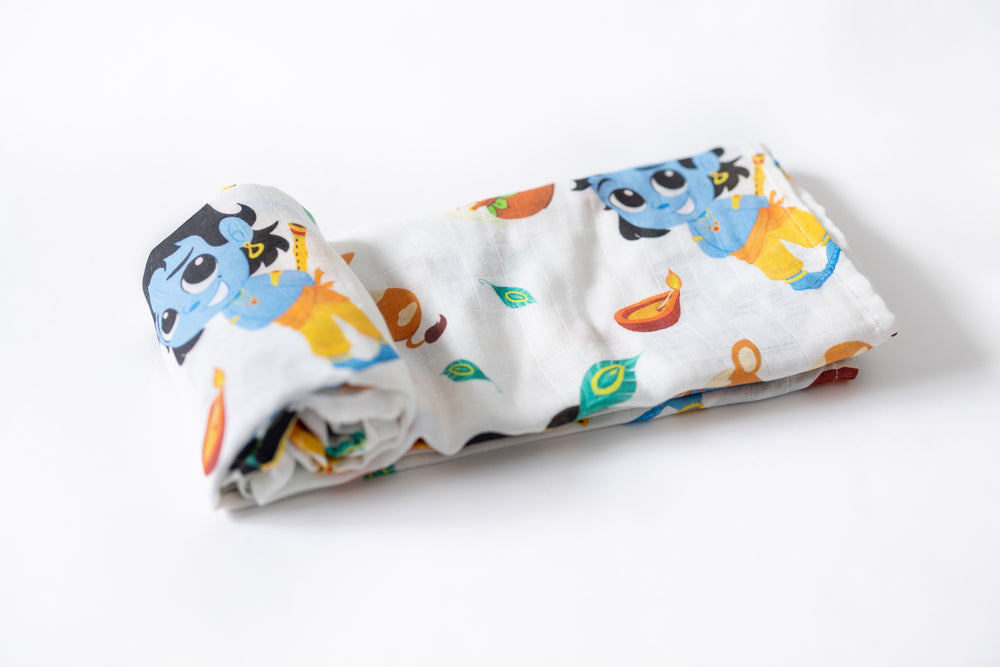 
            
                Load image into Gallery viewer, Little Krishna - Bamboo Cotton Muslin Blanket
            
        