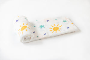 
            
                Load image into Gallery viewer, Sun &amp;amp; Stars - Bamboo Cotton Muslin Blanket
            
        